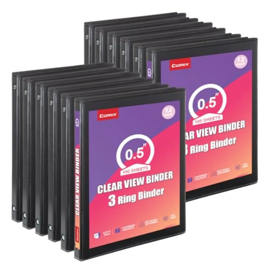 

Durable 0.5 3 Ring Binder with Clear Cover 0.5" Round View Binder with Interior Pockets 100 Sheets Capacity of US Letter Size P