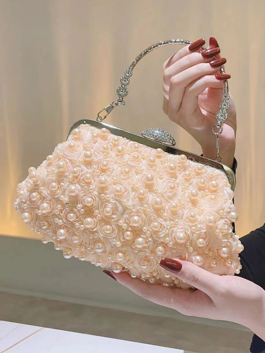 Pearl Clutch Beaded Evening Bag Women\'s Handbag Flower Dinner Bag For Socialite Wedding Bride Bridesmaid Party Purse