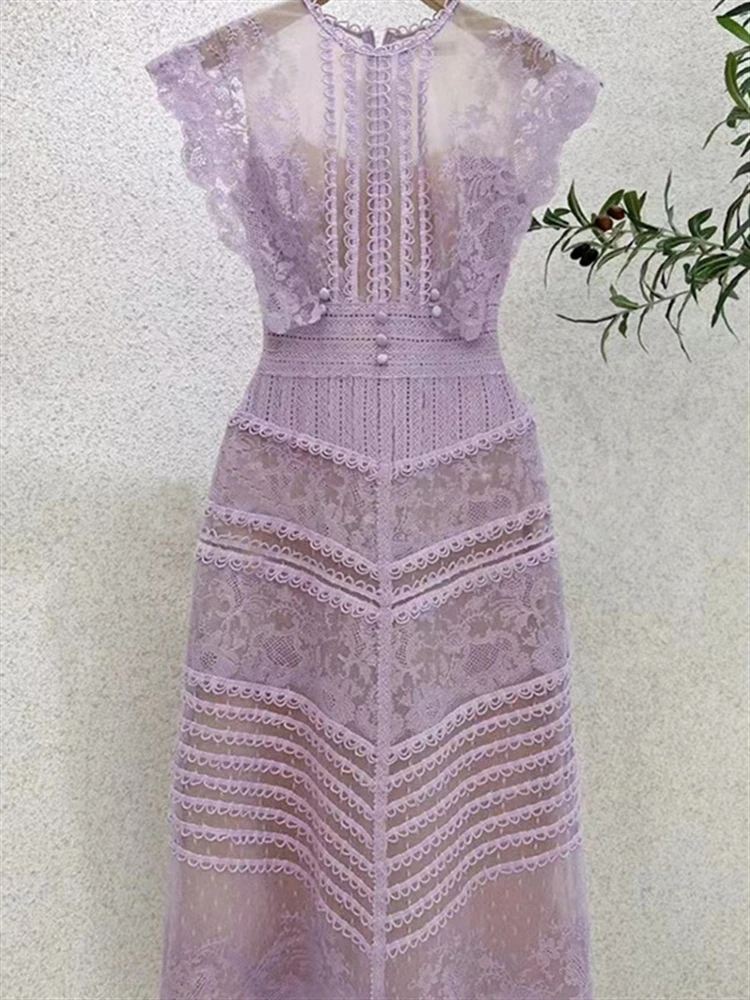 Solid Sundress Women Lace Boho Dresses Beach Vintage Embroidery Woman Summer Runway Sleeveless 2023 Backless Sexy Party Dress