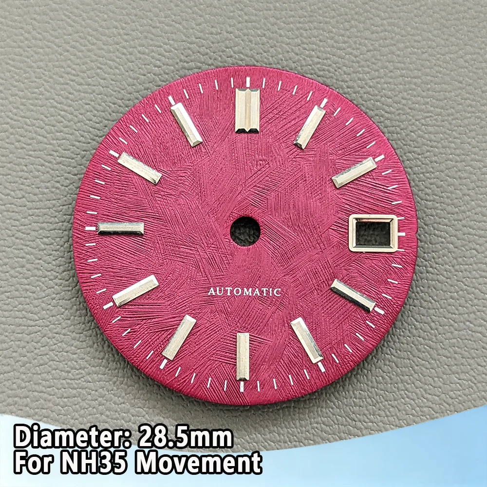 NH35 Dial 28.5mm Wine Red Watch Dial White Birch Tree Pattern Automatic Dial NH35 Face Silver Scale Multi Color Dial Watch Mod