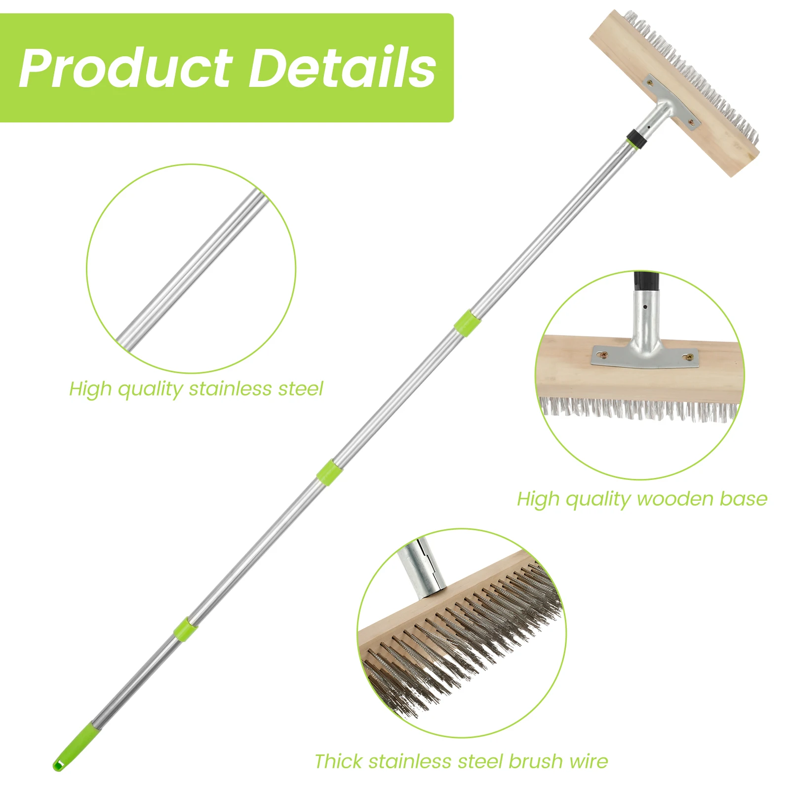 Stiff Bristle Deck Wire Brush Stainless Steel Floor Scrubber Brush with 60 Inch Long Handle 45° Tilt Floor Clean Brush for Home