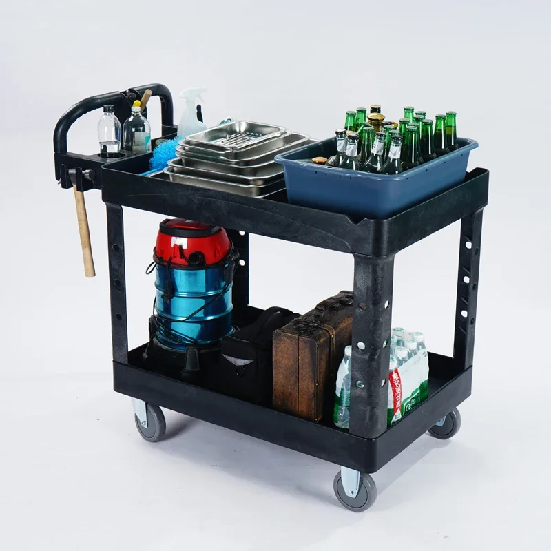 Double-layer hand-pushed two-layer flat truck laboratory truck distribution sorting materials durable thickened truck