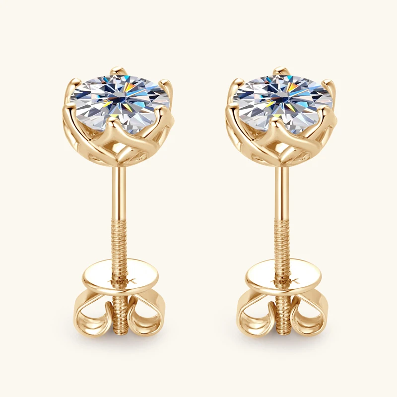 OXTAO 100% ريال 10K الذهب الأصفر الكلاسيكية مويسانيتي وأقراط S925 الفضة 6 الشق D اللون مختبر الماس مجوهرات الزفاف القرط