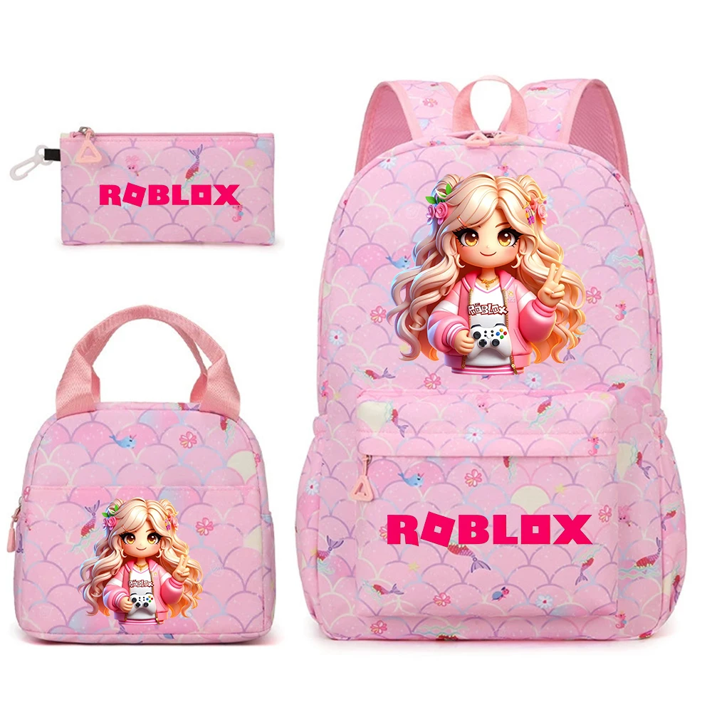 

Girls Roblox Game Cute Character Print 3 Piece Set Student Backpack Lunch Bag Shoulder Bag for School Children