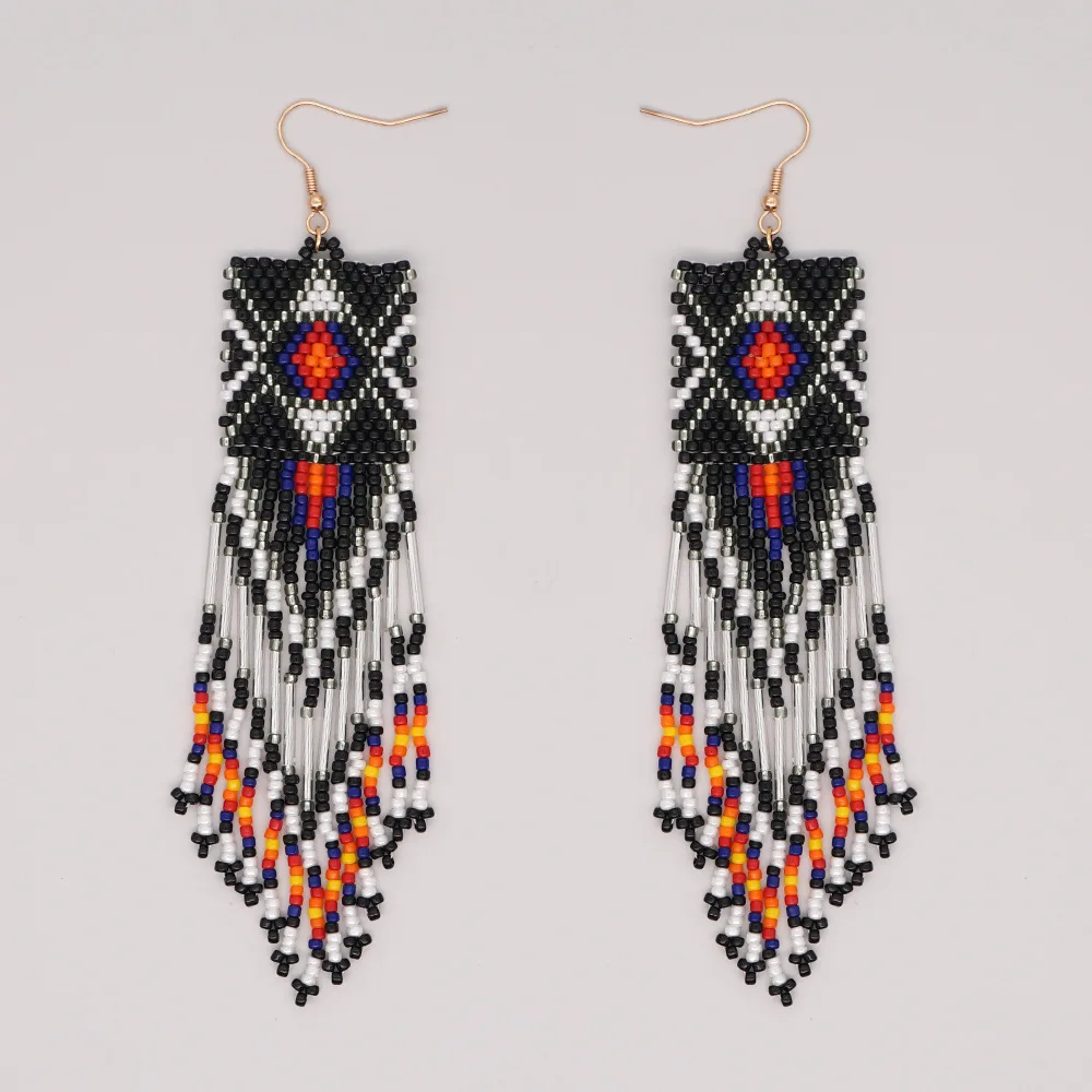

ZGMXR Серьги из рисовых бусин с кисточками и стрелкой, дизайн, геометрия, ручное вязание, оригинальность, богемный сплав, модные простые серьги из бисера
