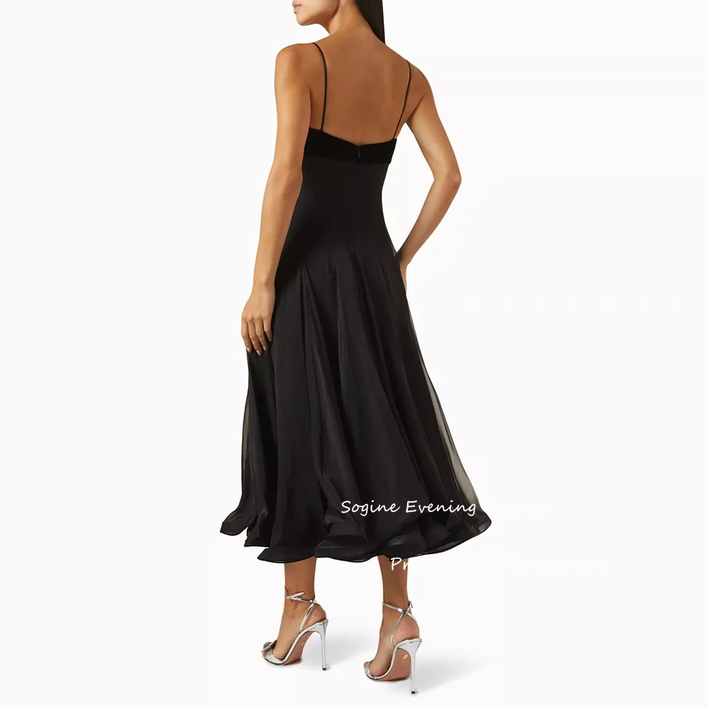 Spaghetti Strap Evening Dresses For Sexy Women Crystal-Trim Midi Dress A-Line فساتين سهرة Cocktail Party Gowns