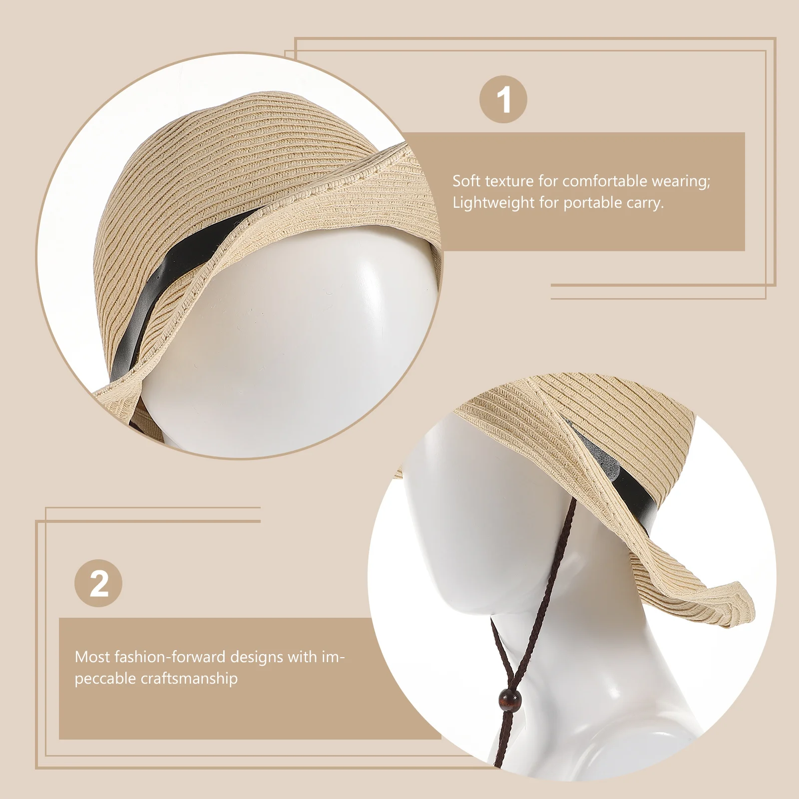 

Men Wide Brim Straw Sun Hat Cream Color Summer Foldable Floppy Beach Gardening Hiking Camping Breathable Lightweight