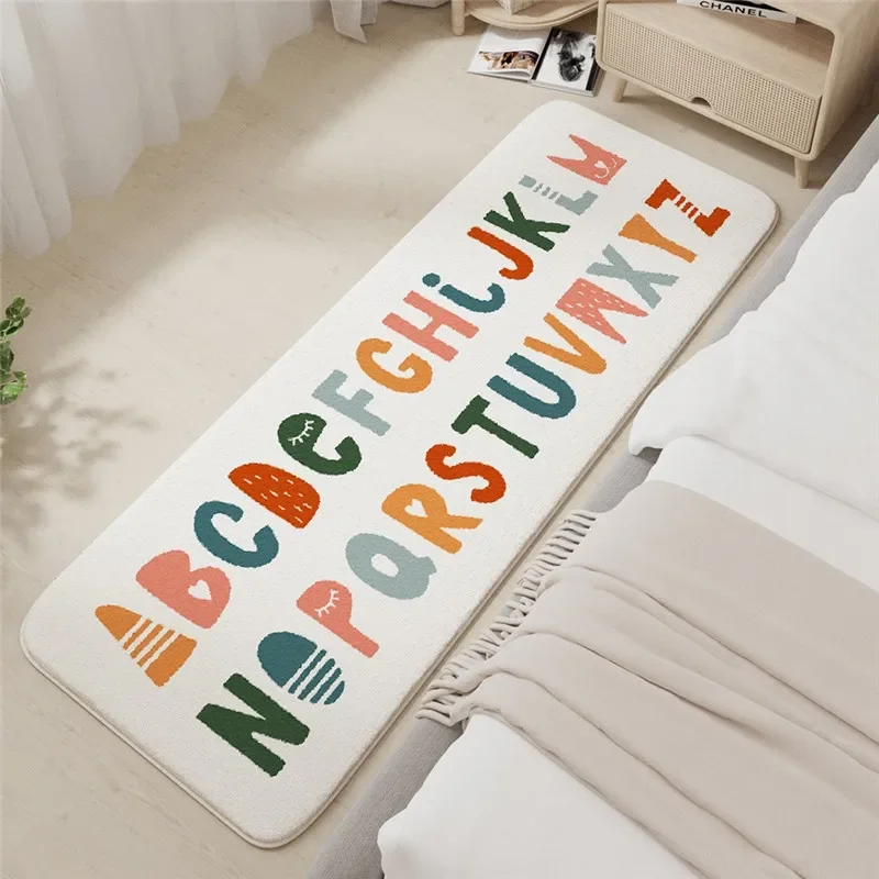 

Letter Alphabet Printed Home Bedroom Carpet Floor Mat Long Living Room Sofa Bedside Lambskin Non-slip Rugs