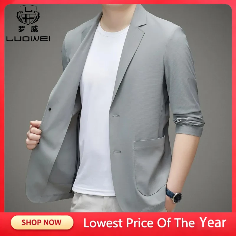 Brand Men Casual Blazer Ice Silk Nylon Spandex Seamless High Stretch Sun Protection Cooling Summer Breathable Tech Jacket