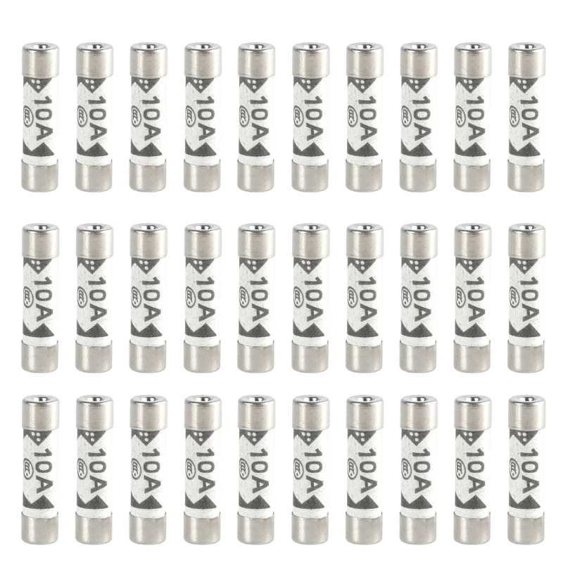 30pcs 10A Ceramic Fuses Circuit Safety Fuses Tube Fuses Temperature Resistant Fuses for Domestic Plugs & Electrical Safety