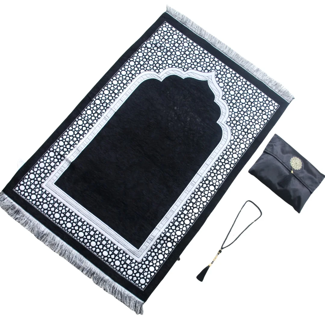 3-teiliges Muslimisches Gebetsteppich-Set mit Tragbarer Tasche und Gebetsperlen für Frauen und Männer, Weiche Matte, Islam-Geschenkset, Türkisch für Ramadan, Hadsch, Reisematte – Detail 5