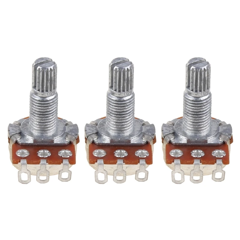 3pcs B250k Potentiometer Splined Pot Electric Guitar Bass Effect Amp Tone Volume