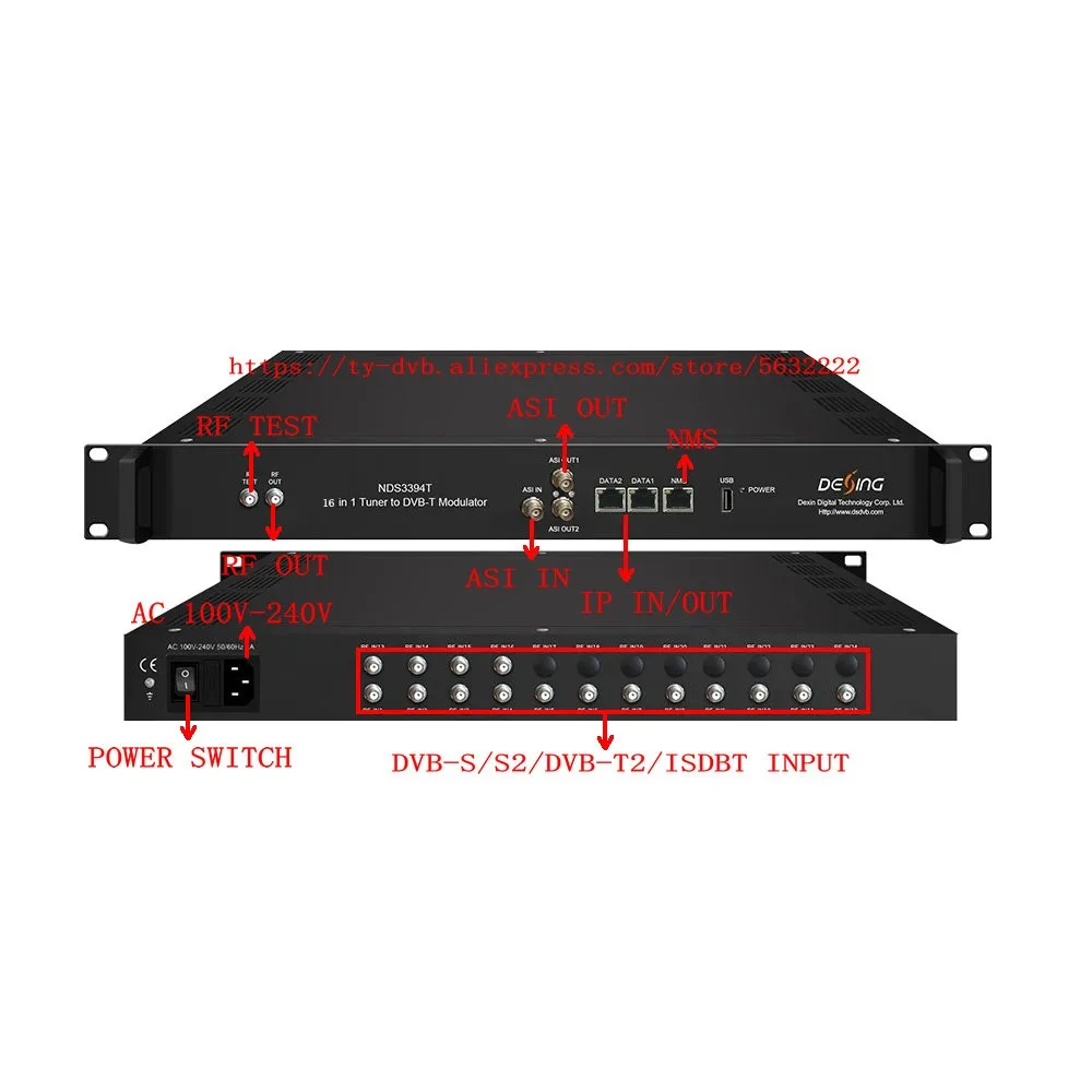 16 Channel Tuner To Rf Modulator  Tdt Dvb-t2 Dvb-s2 Atsc Isdb-t To Rf Dvb-t Dvb-c Isdbt Modulator Conversion Dvb Gateway