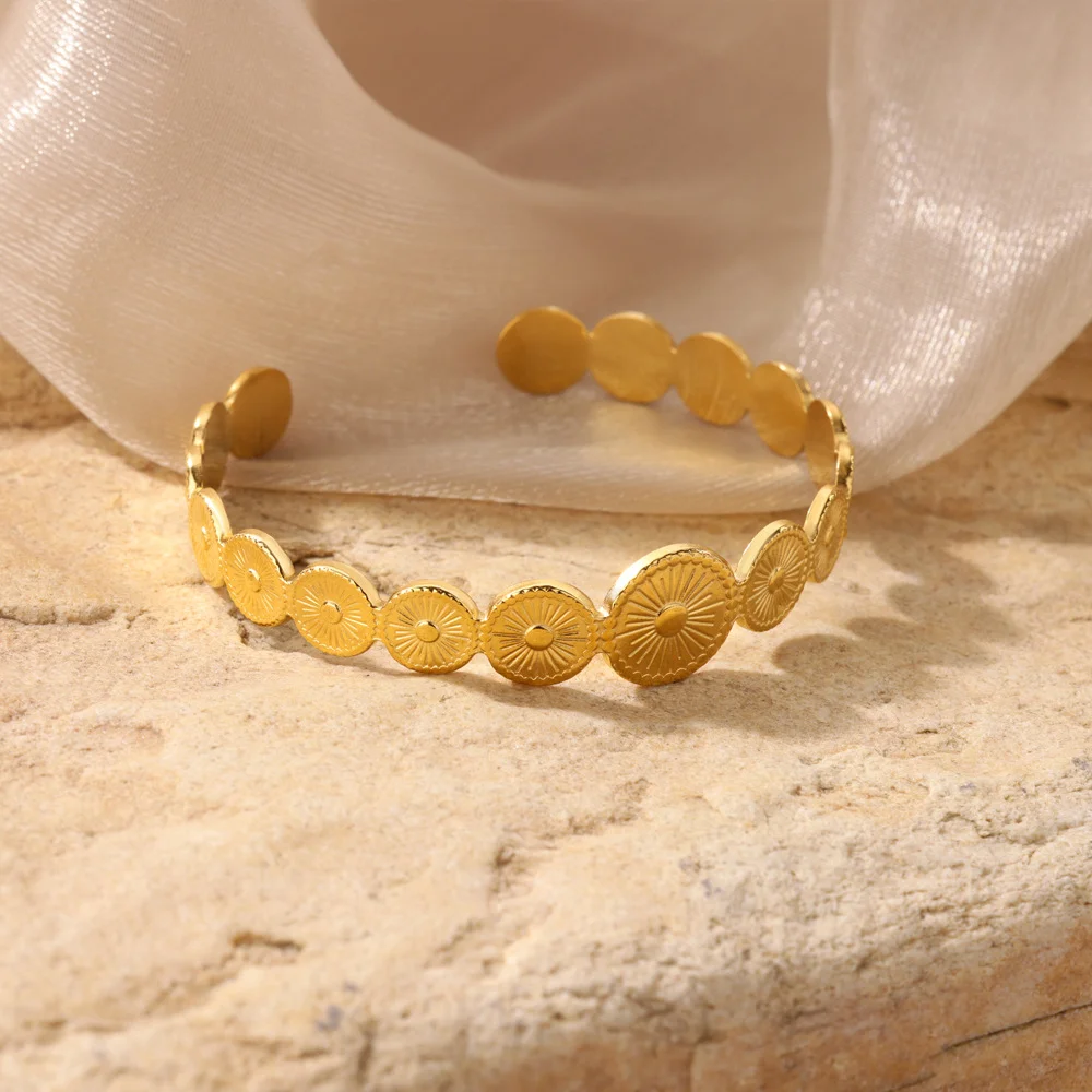 Einfache Sonne Oval Form Offene Armband Für Frauen Männer Mode Edelstahl Kalt Farbe Manschette Armbänder Armreif Partei Schmuck Geschenk