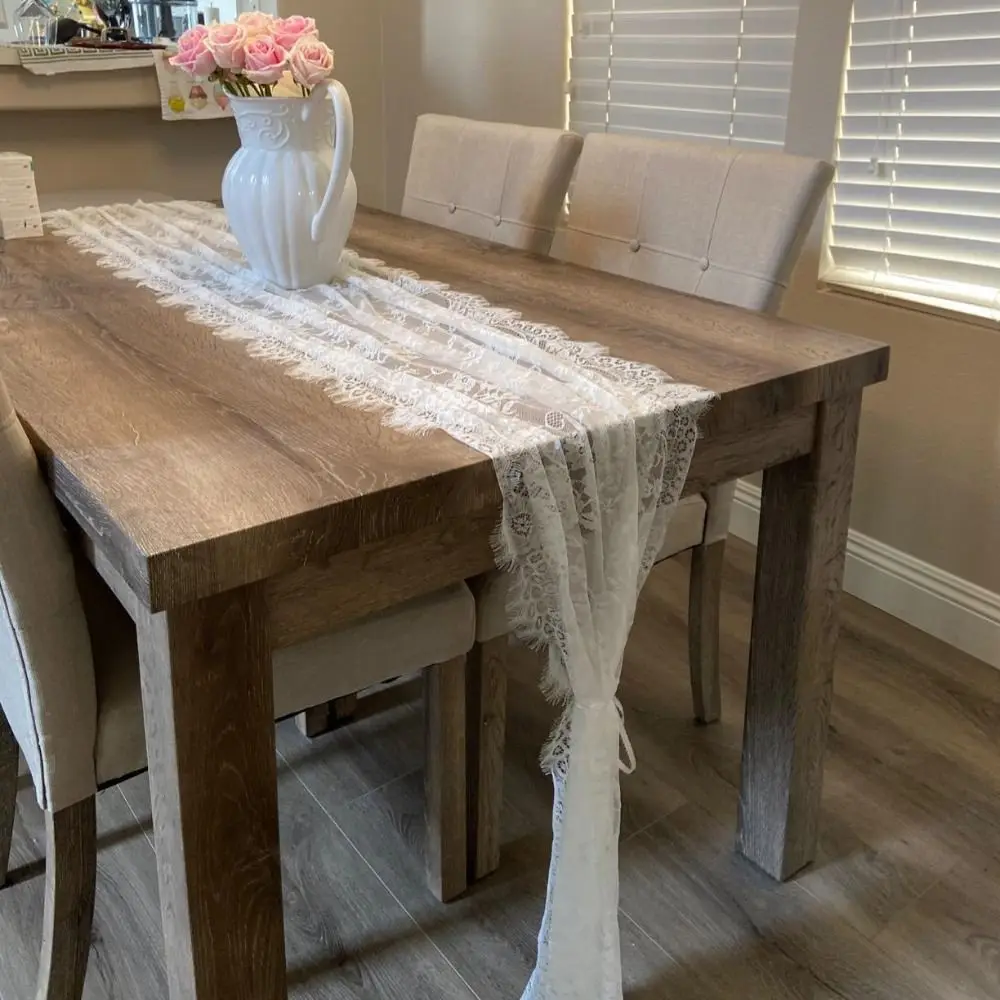 White Color Lace Table Runner Floral Embroidery European Style Vintage Table Runners Rectangular Shape Soft