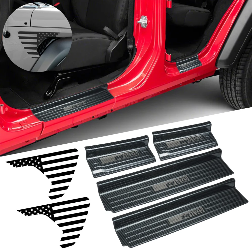 Door Sill Plate Cover Fit For 2019 2020 2021 2022 Jeep Wrangler JL JT Side Door Plate Exterior Auto Accessories