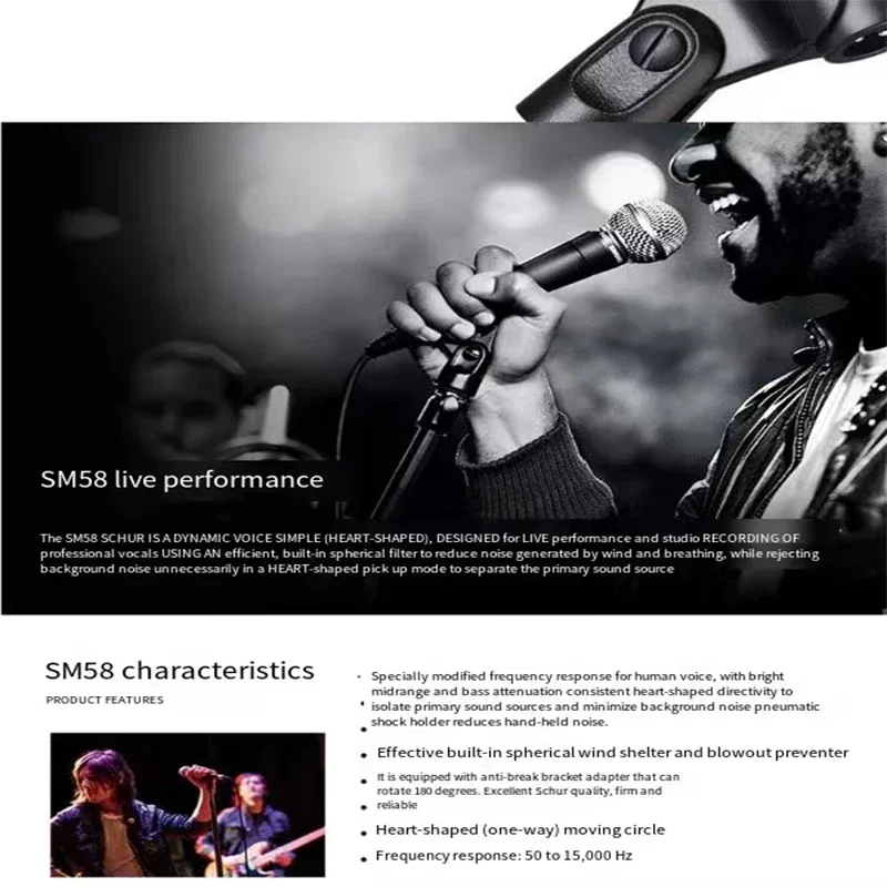 SHURE SM58 Microphone Professional Wired Dynamic Cardioid Show Handheld Mic Gaming Youtube Recording ForKaraoke KTV  Voice Tube