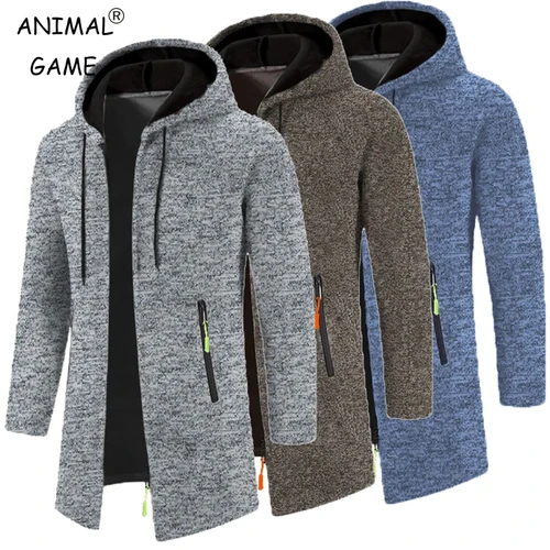 Sudaderas con capucha para hombre, sudaderas de manga larga con cremallera y capucha para hombre, chaqueta superior de invierno de gran tamaño, abrigo, suéter negro
