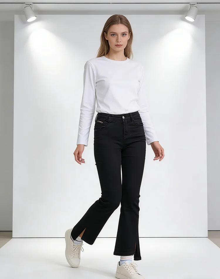 Ausgestellte Jeans Frauen Abnehmen Koreanischen Stil Femme Streetwear Hohe Taille Pendeln Elegante Täglichen Seite-Slit Hosen Y2K Outdoor Ins OL