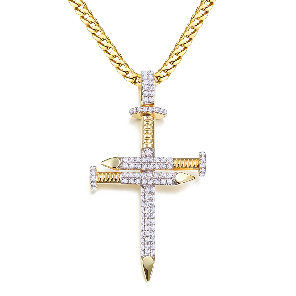 

VANAXIN 925 Sterling Sliver Nail Cross Pendant Jesus Necklace Iced Out Fashion Jewelry for Women Hip Hop Charms Men Gift
