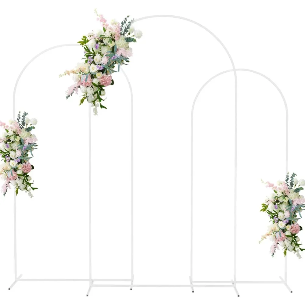 Wedding Arch Stand Set of 3 (7.2FT, 6.6FT, 6FT) White Metal Arched Backdrop Frame for Ceremony Parties Garden Balloon Decoration