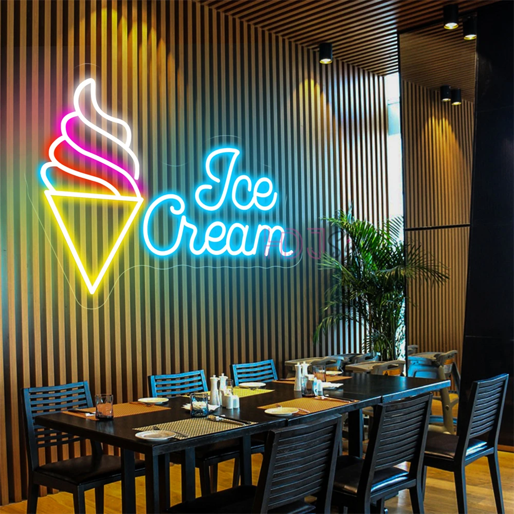 40cm Ice Cream Neon Sign Lights Restaurant Cafe Room Decor Wall Hanging Neon LED Sign USB Shop Signboard Neon Lights LED Lamps