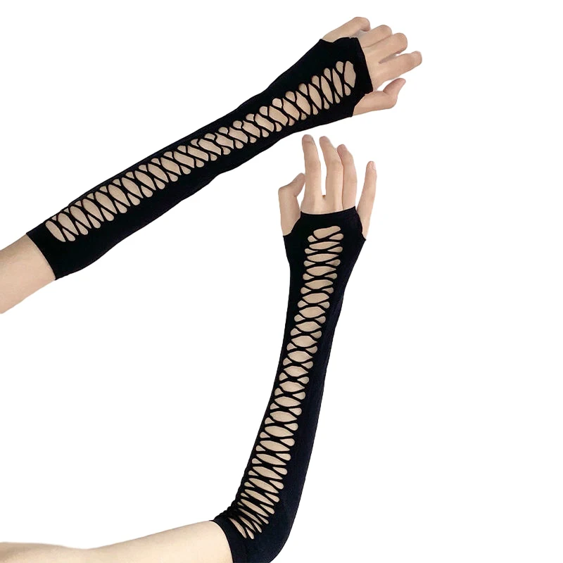 Elbow Length Punk Gloves Women Fishnet Fingerless Long Glove Elastic Leg Arm Cuff Party Wear Goth Dance Mesh Gloves Cosplay