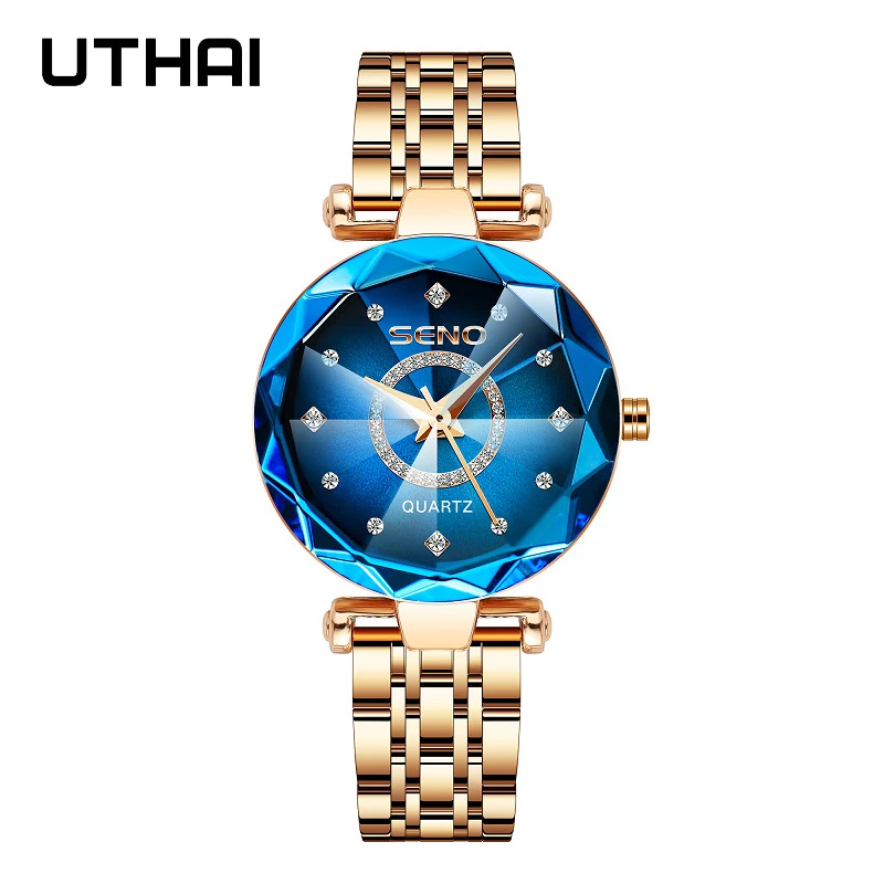 UTHAI H65 Women's Watch Multi angle Gradient Color Glass Diamond Faced 30m Waterproof Clock Quartz Wristwatch Fashion Accessorie