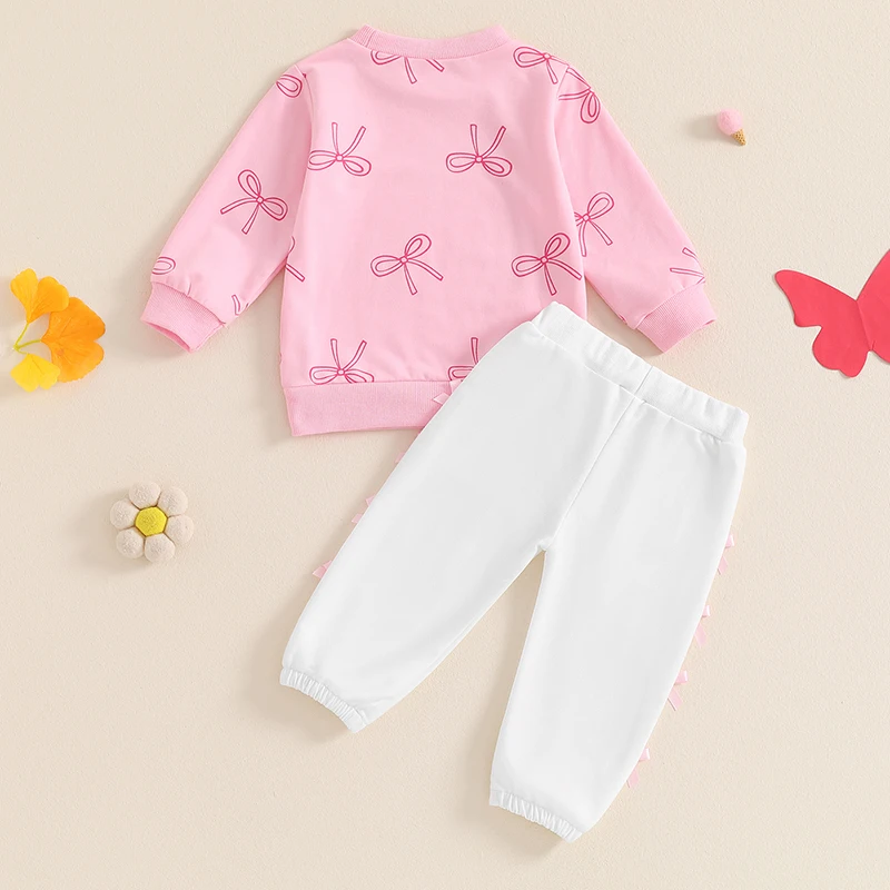 Toddler Girls Clothes Autumn Fall Outfits Bow Print Long Sleeve Sweatshirt and Elastic Pants Set Newborn Cute 2 Piece Clothes