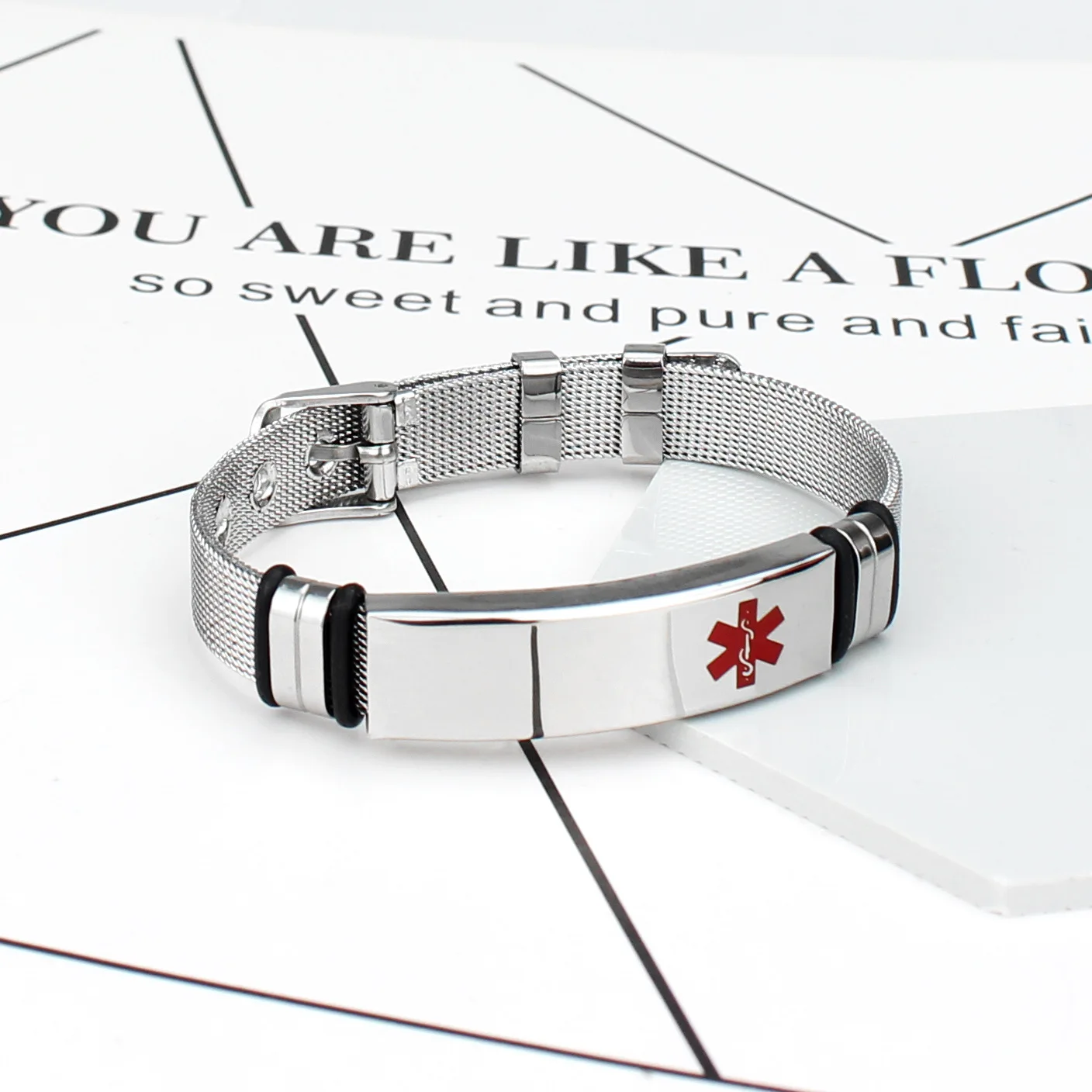 Punk SOS Medical Custom Text Bracelets For Women The Snake Sign Net Stainless Steal Men Bracelets Wholesale Jewelry