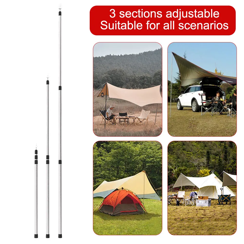 2.3m Beach Shelter Awning Pole Adjustable about 90.55inches Camping Tarp Bar Retractable Telescoping Tent Pole Camping Accessory