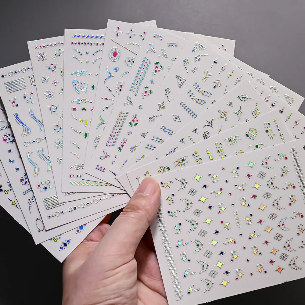 1pc 3d cristais brilhantes/estrelas/corações/folhas etiqueta da arte do prego geométrico & floral fantasia-temperado para manicure decoração vibrante do prego