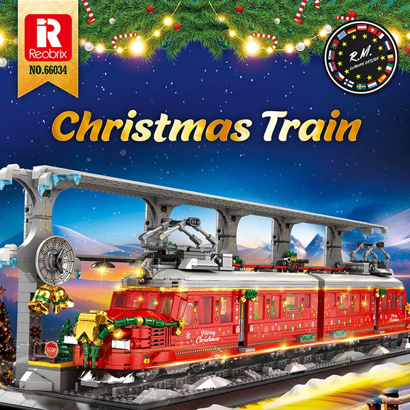 Christmas Train Buildings Sets,Holiday Winter Lighting Model Railway Tracks City Buildings Blocks Christmas Gift 2822 PCS