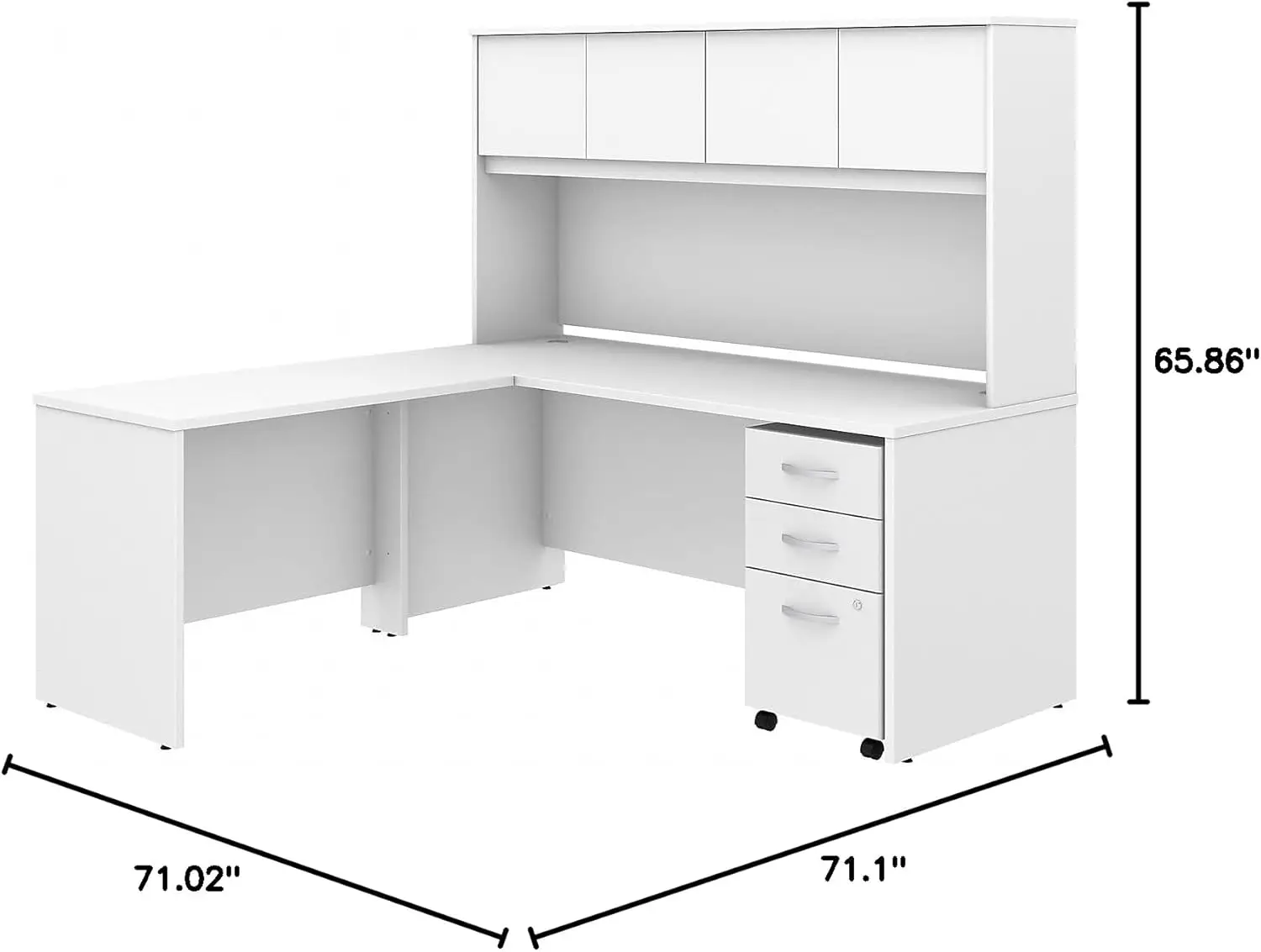 مكتب Studio C 72W x 30D L على شكل مع خزانة ملفات متنقلة باللون الأبيض، مجموعة محطة عمل L للمنزل أو المكتب الاحترافي