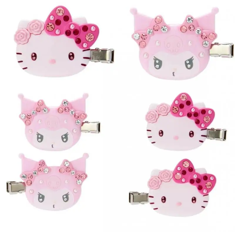 Sanrio 2023 Cherry Blossom Series Pink Color Bright Diamond Hairpin Bangs Clip Kitty Cinnamoroll Mymelody Kuromi Hairpin Toy