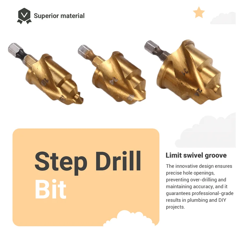 BAAG-3Pcs 20/25/32 мм ступенчатое сверло с ограничением поворотной канавкой PPR подъемные конусные сверла для развертывания водопроводных труб