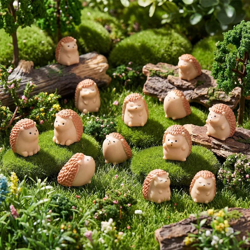 10pcs Mini Hedgehog Resin Figurine Bulk, Miniatures Animal Figures, Ornaments for DIY Fairy Garden, Home Kawaii Displays
