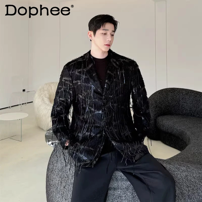 

Мужские модные пиджаки с бахромой, коллекция Весна 2026: элегантные, высококачественные, свободные, комфортные, приталенные куртки-пиджаки для мужчин