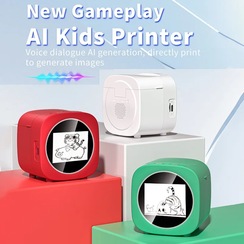 AI Voice Control Thermal Printer, Wireless Portable Mini Label Maker, Voice Recognition Image Printing, Kids Photo Printer