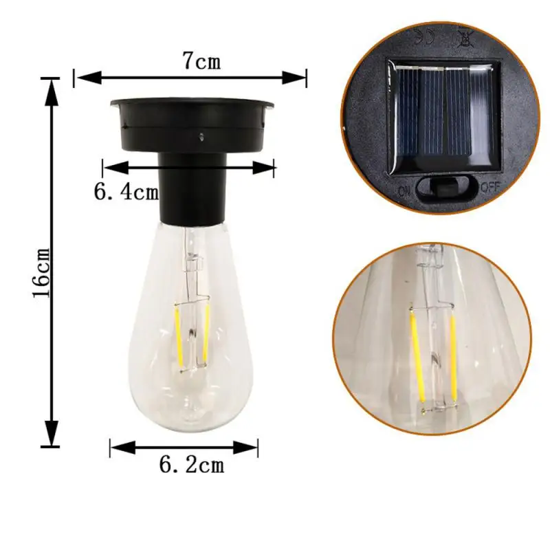 Bombilla LED Solar de filamento de tungsteno, luz nocturna de jardín de 2800K, 7/8/9cm, luces de valla para exteriores, Bombilla decorativa, 1 unidad