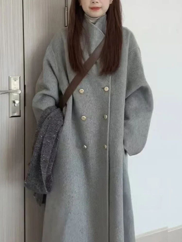 

Шерстяное пальто ey, длинная верхняя одежда, женское пальто большого размера для колледжа, зимнее пальто Faion Ele, простой в уходе, чистый цветной дизайн