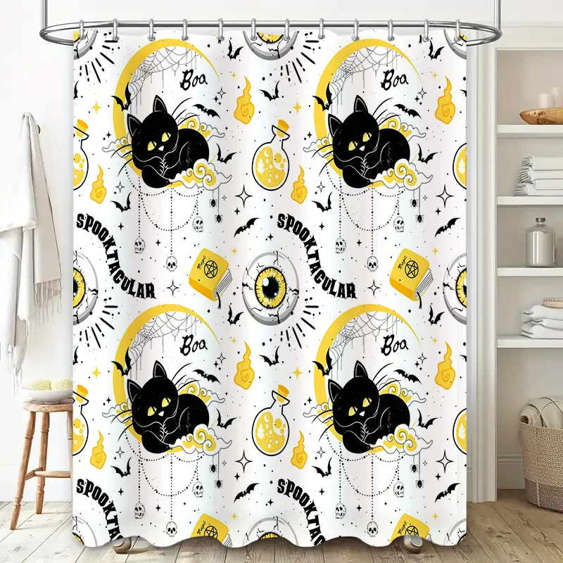 Spooky Cute Black Cat Moon Halloween Party Waterproof Shower Curtain Decor for sale on AliExpress would readHalloween Waterproof