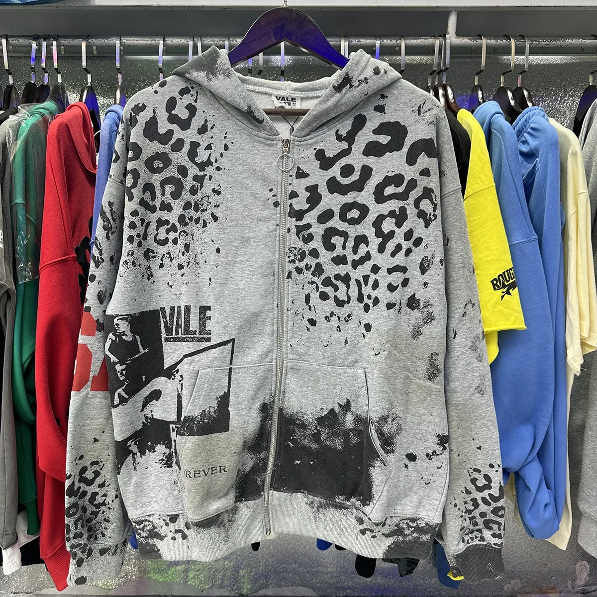 

Vintage Camouflage Leopard Print Hooded Open Cardigan Men's Casual Sweatirt Loose Fit Long Sve Zipper Closure Street Sle