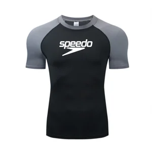 UV protection of men dive suit, tight short-sleeved swimsuit, floating swimsuit swimming, rash protector rash protection t-shirt 12 Main Sales Surf Shirt - №1