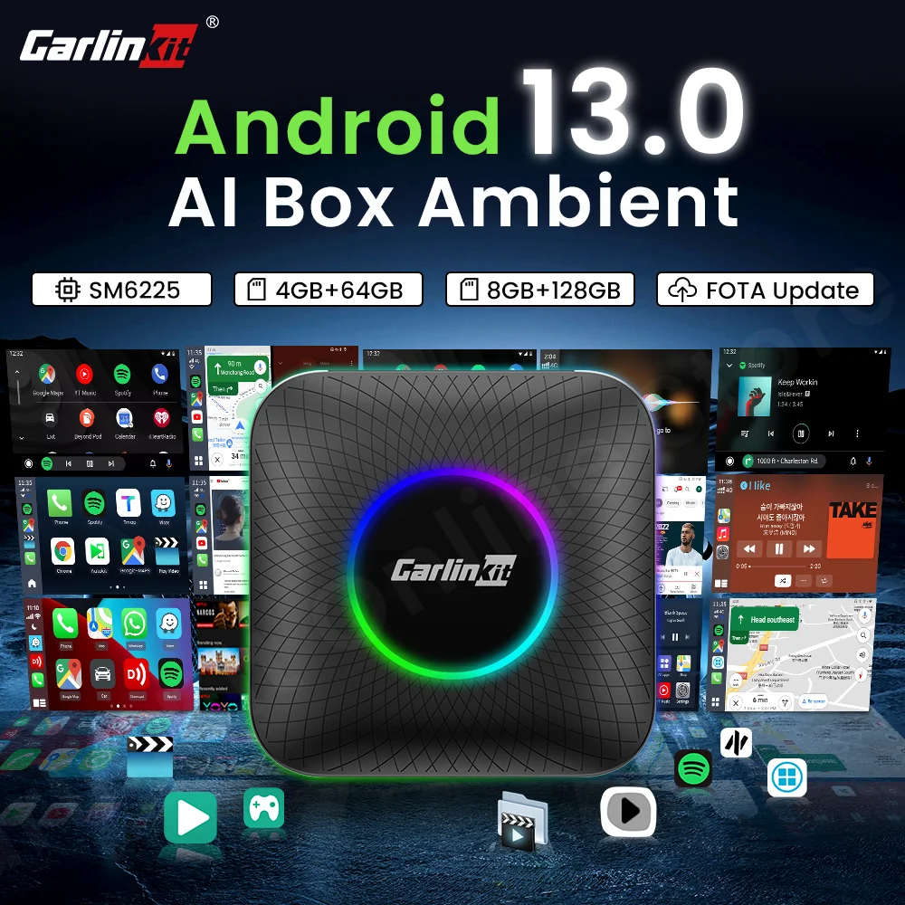 CarlinKit Android 13 Tv Box Qualcomm 8 Core CarPlay Android Auto Wireless Adapter Support Youtube Netfilx IPTV Spotify Toyota