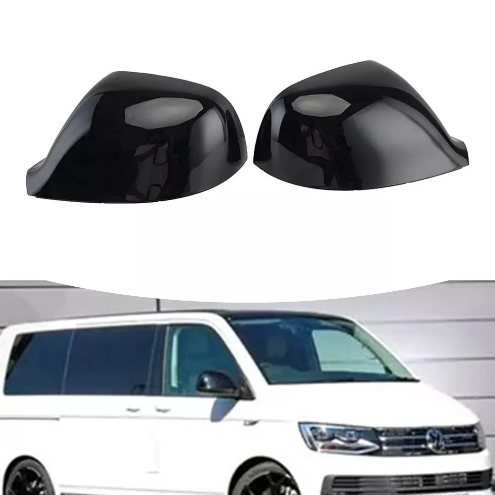 Black Cap 1 Pair Left Right Door Wing Mirror Cover For Transporter T5 T5.1 7E1857527G 7E1857528G ABS Black Sturdy And Compact