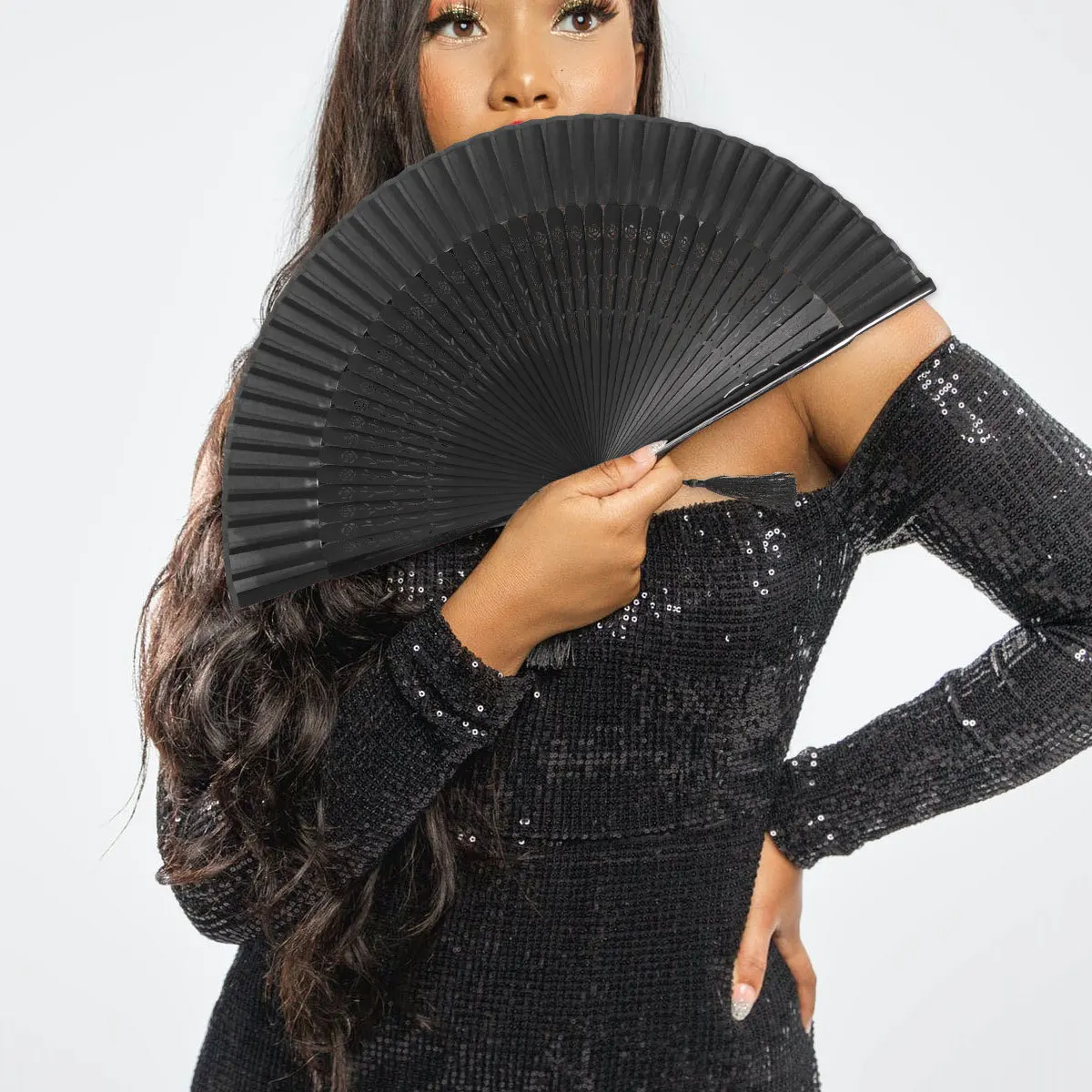 

Black Folding Fan Style Craft For Home Decor Gift Photo Props Dance Accessories Festive Party Supplies