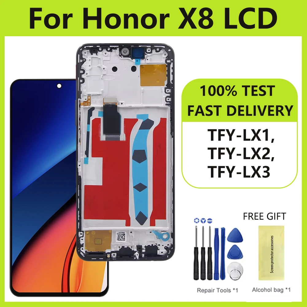 6.7\'\' For Honor X8 4G LCD Display Touch Screen Digitizer Assembly For Honor X8 2022 TFY LX1 LX2 LX3 Display With Frame