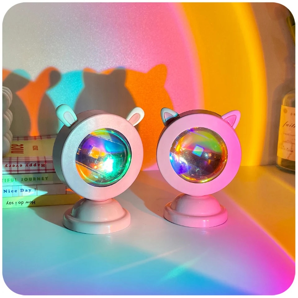 Proyector de luz nocturna para decoración de dormitorio, lámpara LED de puesta de sol, USB, Adorable, Mini Animal, estilo de gato, ambiente lindo, luz de mesa, nuevo