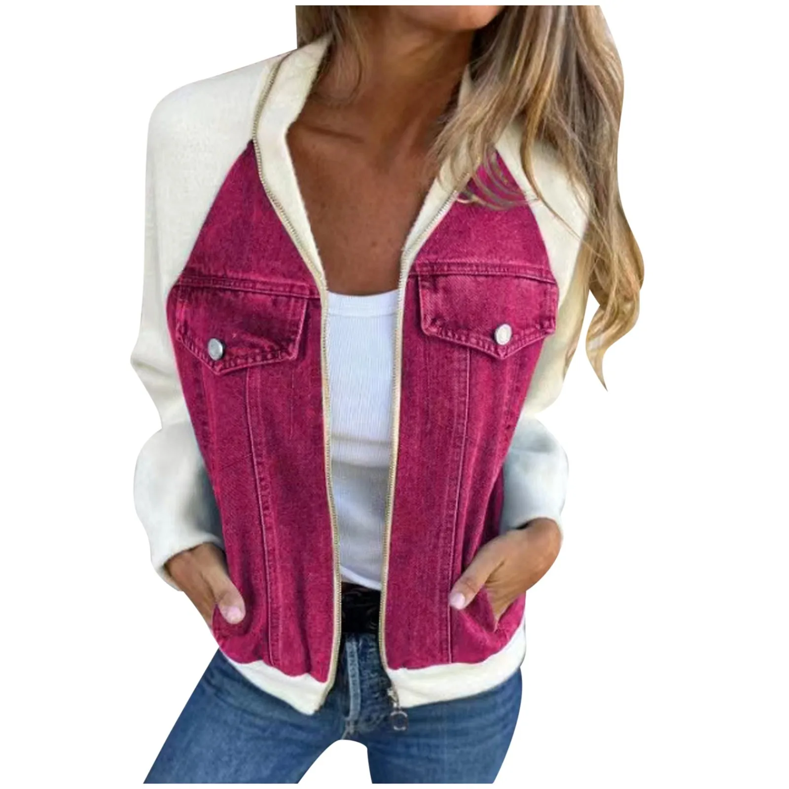 Women Autumn Winter Denim Jackets Fashion Zipper Casual Patchwork Jean Jacket Casual Long Sleeve Hooded Jackets Lady Cardigan